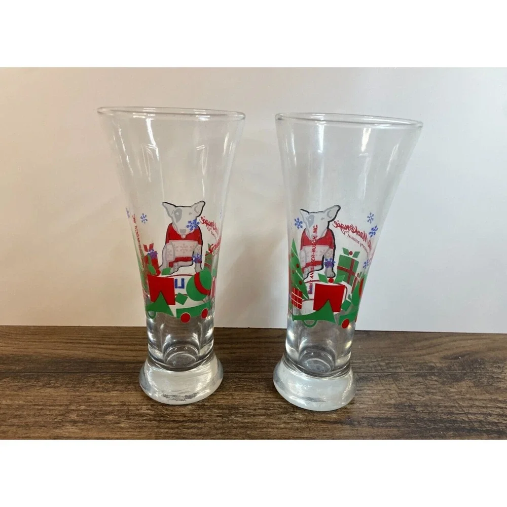 Vintage Lot of 2 Bud Light Spuds MacKenzie Christmas Beer Drinking Glass 1987